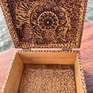 Elephant mandala engraved and hand burned wooden box 