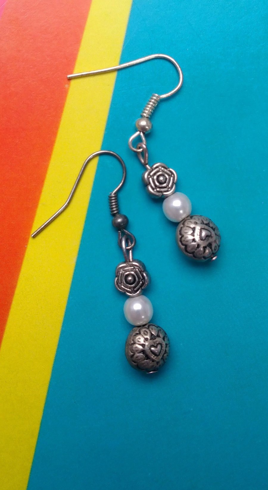 Hearts, Roses and Pearls Drop Earrings
