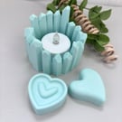 Green Tea-light Holder and Essential Oil Heart Pebbles - Home Decor Set