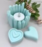 Green Tea-light Holder and Essential Oil Heart Pebbles - Home Decor Set