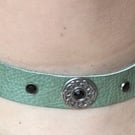 Seafoam Green Coloured Leather Choker - 5 Black Gemstones with Celtic Center 