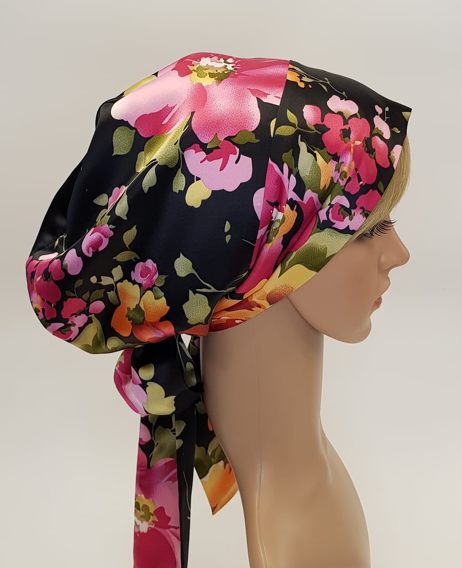 Women head scarf, satin lined bonnet, full head covering, messy hair scarf