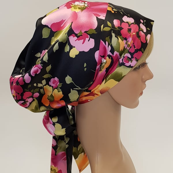 Women head scarf, satin lined bonnet, full head covering, messy hair scarf