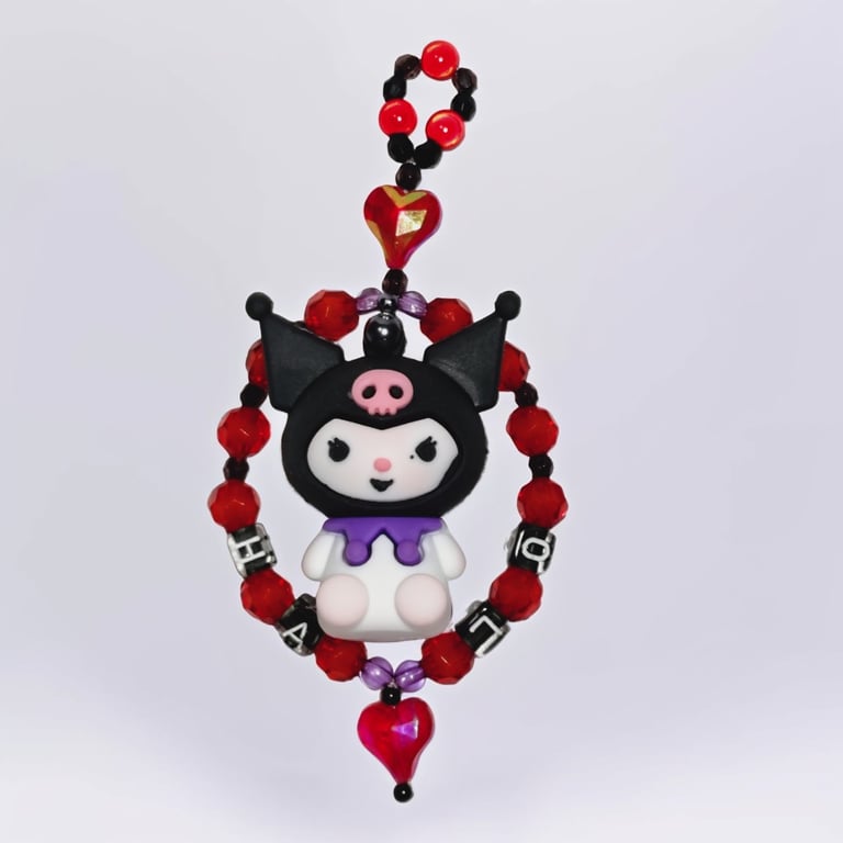 Handmade Halloween Kuromi Oval Phone Charm and Bag Charm – Beaded Accessory