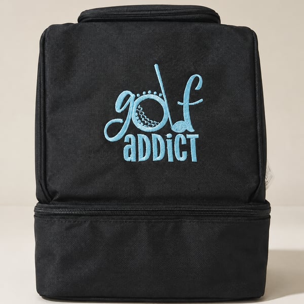 Golf Addict Embroidered Insulated Lunch Bag – Black & Blue