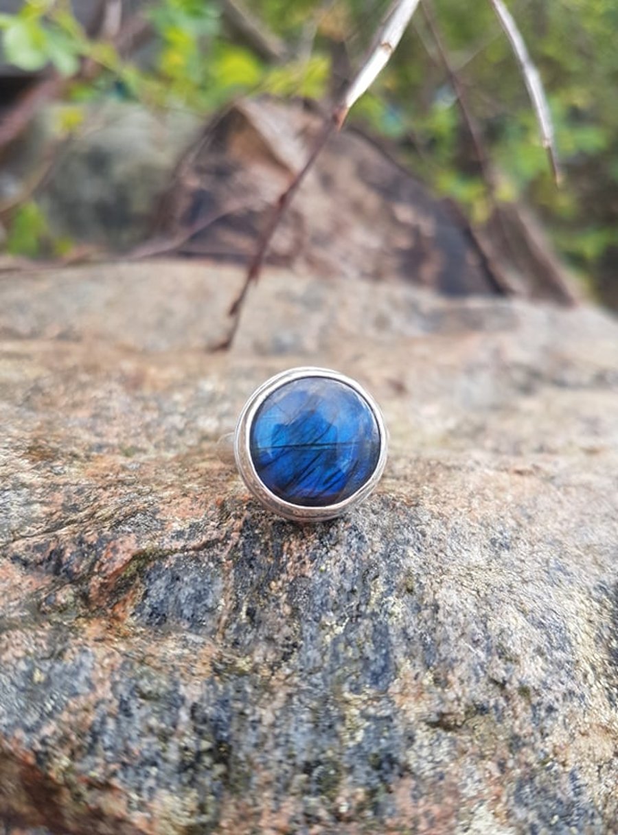 Dark Blue Labradorite Ring- Size S