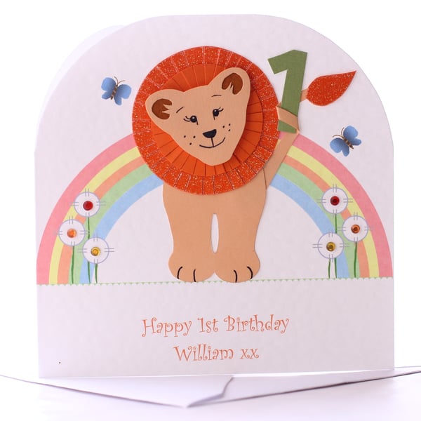 Sparkle The Lion - Children's Bespoke Personalised Lion Birthday Card