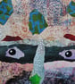 Weird Portrait Painting Outsider Art Brut Mixed Media Surreal In Collage Acrylic - Image 3