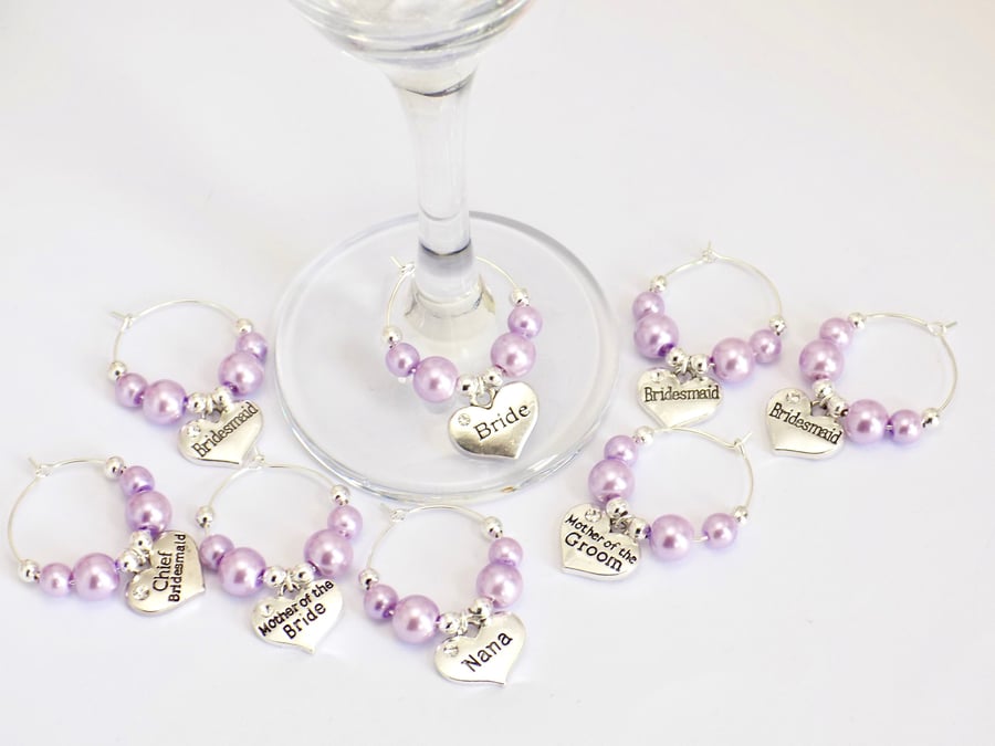 Bridesmaid Gift Wine Glass Charm, Lilac Wedding Favour, Light Purple Accessory