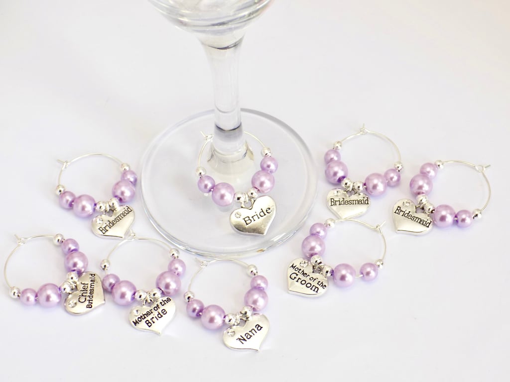 Bridesmaid Gift Wine Glass Charm, Lilac Wedding Favour, Light Purple Accessory