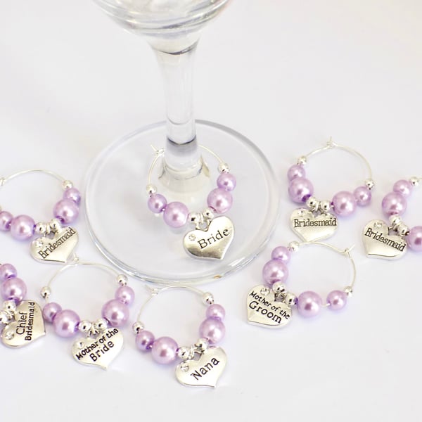 Bridesmaid Gift Wine Glass Charm, Lilac Wedding Favour, Light Purple Accessory