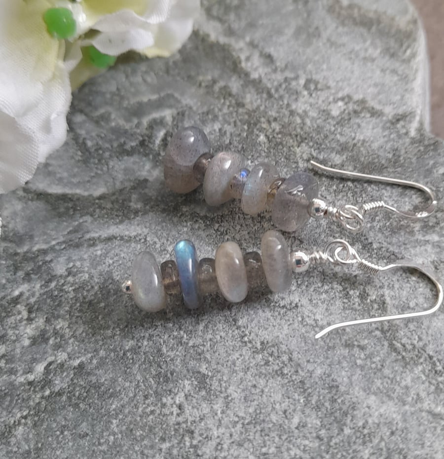 Labradorite Gemstone Drop Sterling Silver Earrings