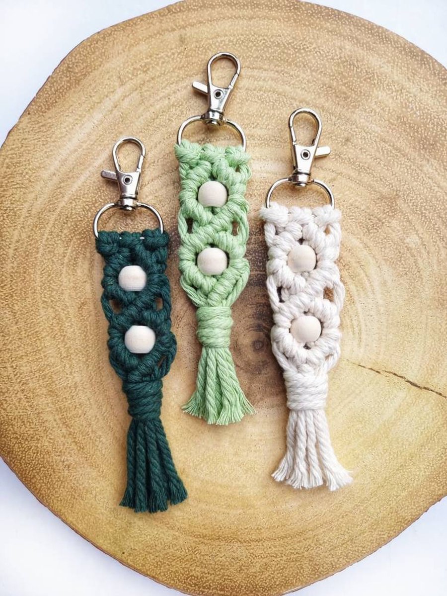 Macrame Keychain, Boho bag charm, recycled cotton chunky keychain