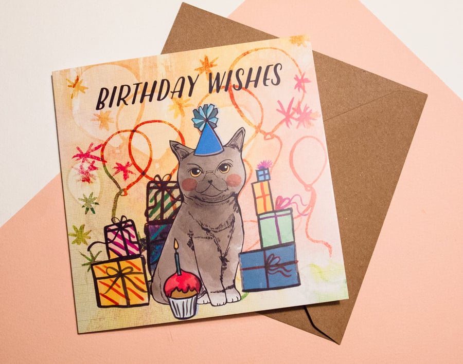 Happy Birthday Cat Greeting Card - British Shorthair Cat - Card for All 
