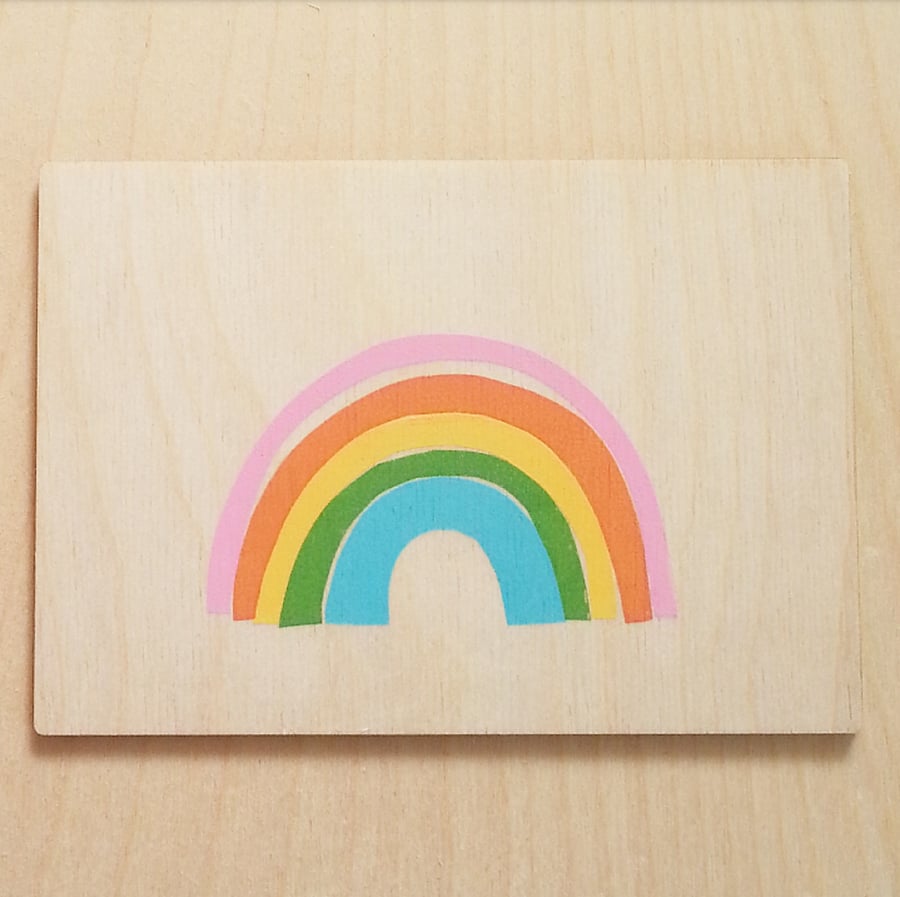 Wooden Rainbow Postcard, Rainbow Card, Keepsake Greetings Card