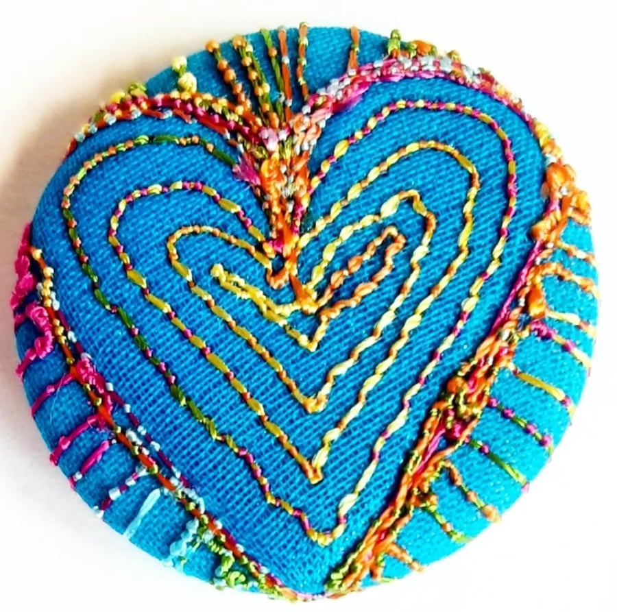 One Inch Badge Heart Fabric Badge with Free Machine Embroidery 