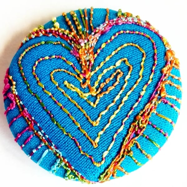 One Inch Badge Heart Fabric Badge with Free Machine Embroidery 