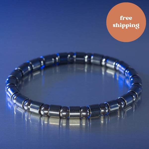 Bracelet Polished hematite stretchy men's bracelet unisex jewellery