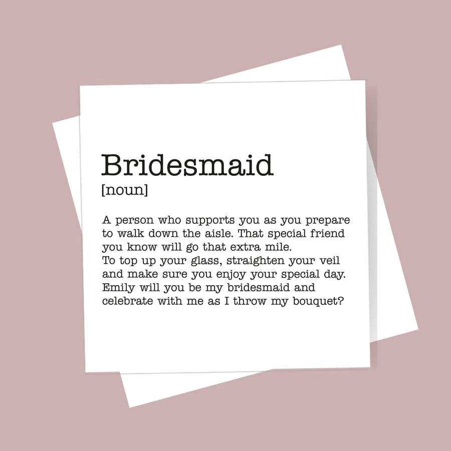 Personalised Bridesmaid Definition Card,Will You Be My Bridesmaid? Free delivery