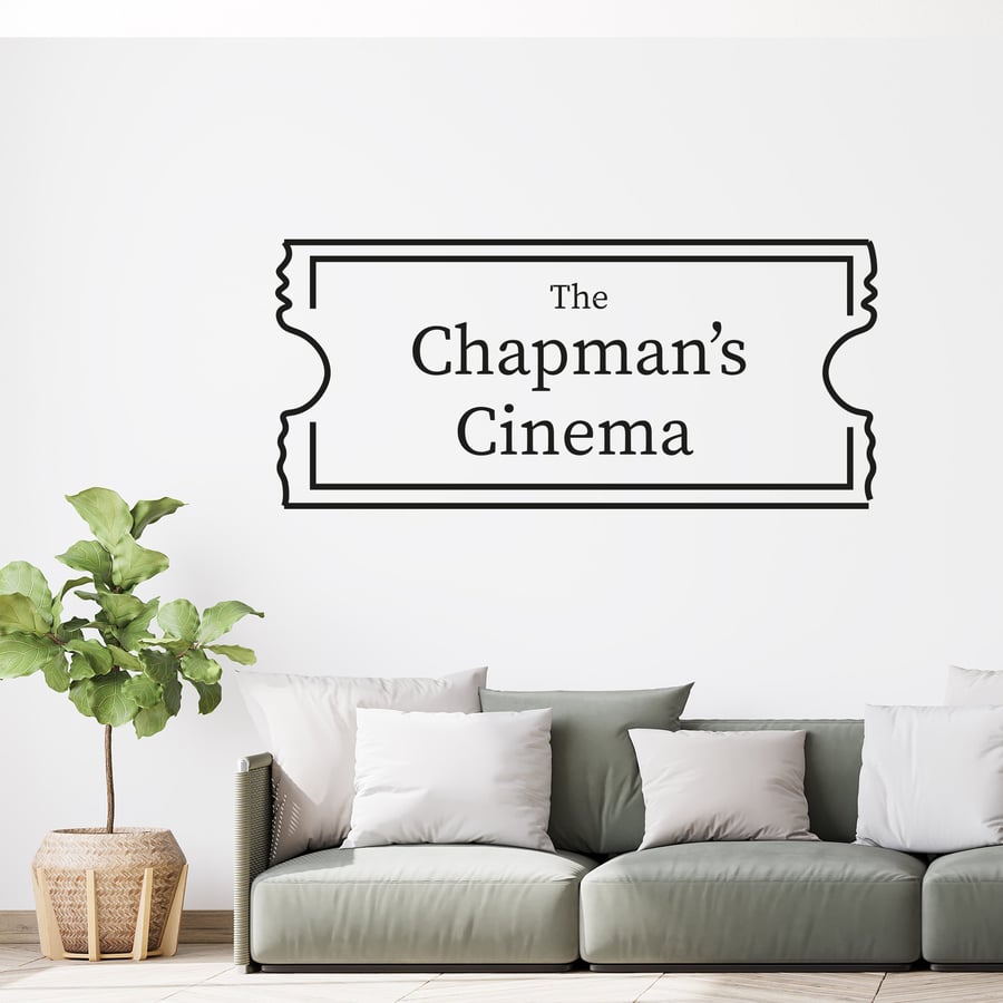 Personalised Family Name Cinema Ticket Wall Sticker Movies Home Decor