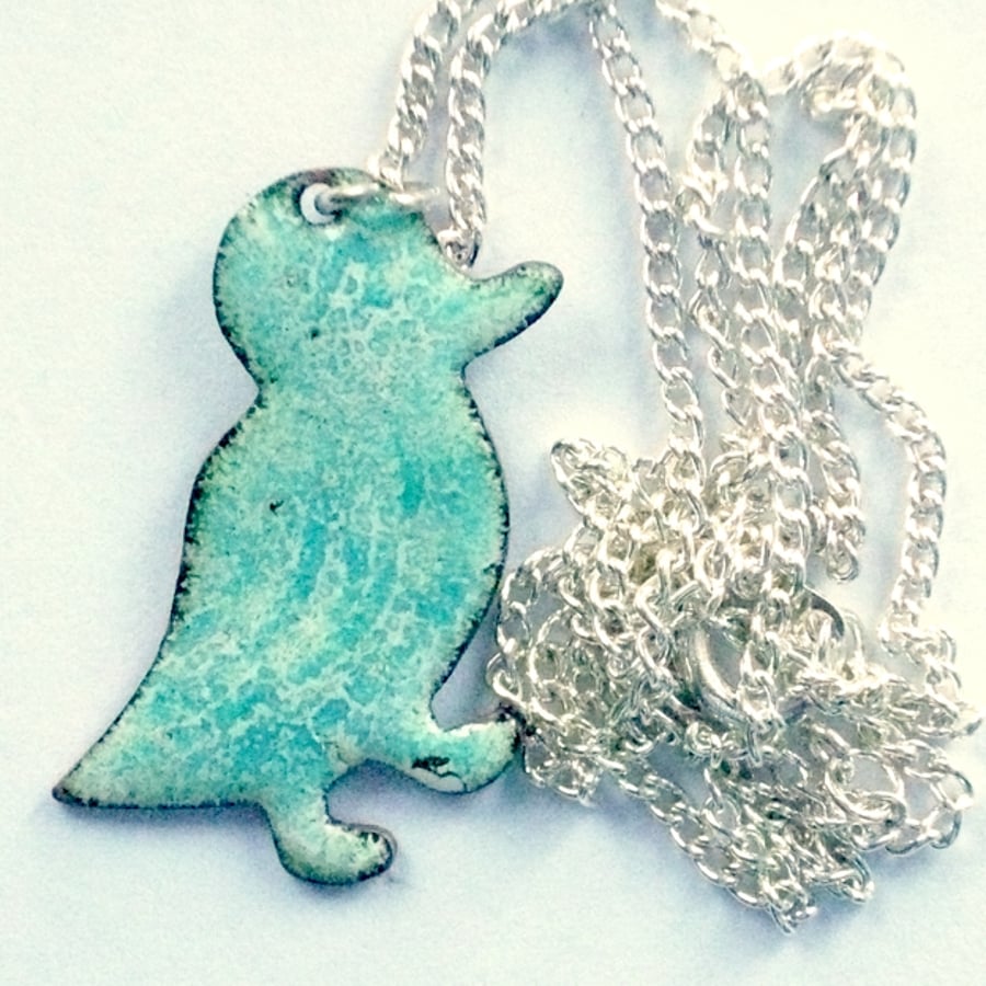 enamel pendant - duck - turquoise over white