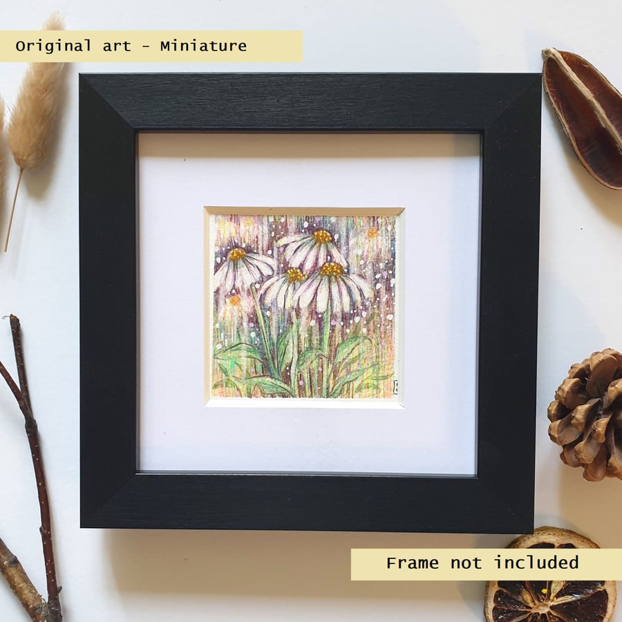 Miniature - Echinacea Coneflowers drawing, original art, original floral mini