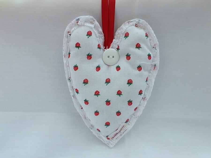 Hanging Heart in Strawberry Fabric 