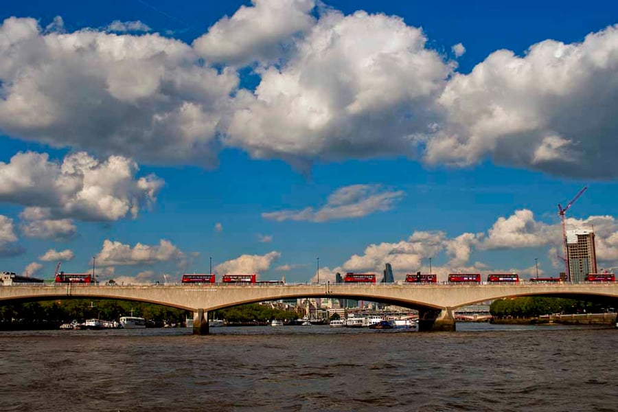 Red London Buses Waterloo Bridge England Photograph Print