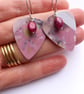Recycled Plastic Pink Terrazzo Guitar Pick Earrings with Ruby - Image 2