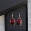 Red & black with a touch of glitter enamel scale earrings. Sterling silver. 