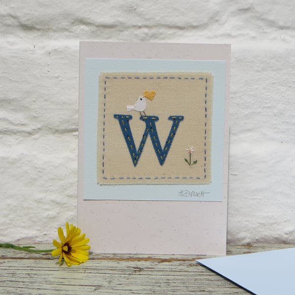 Sweet little hand-stitched letter W - new baby, birthday or Christening