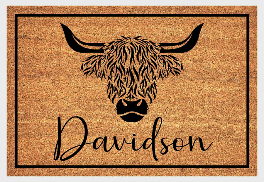 Scottish Highland Cow Door Mat No.2 - Personalised Highland Cow Welcome Mat 