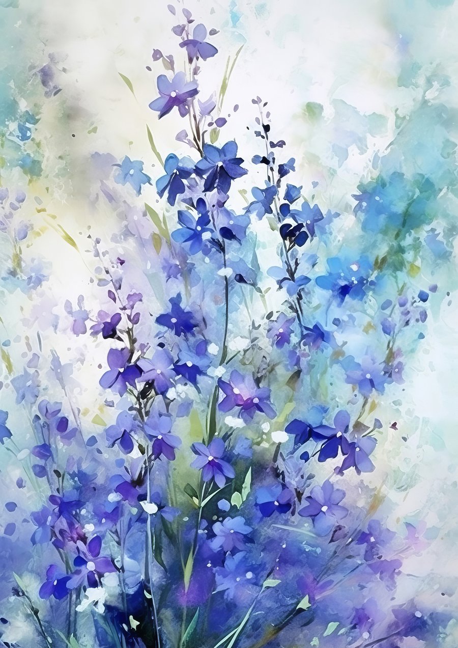 Blue Floral Watercolor Print - Delicate 5x7 Flower Art for Home Decor