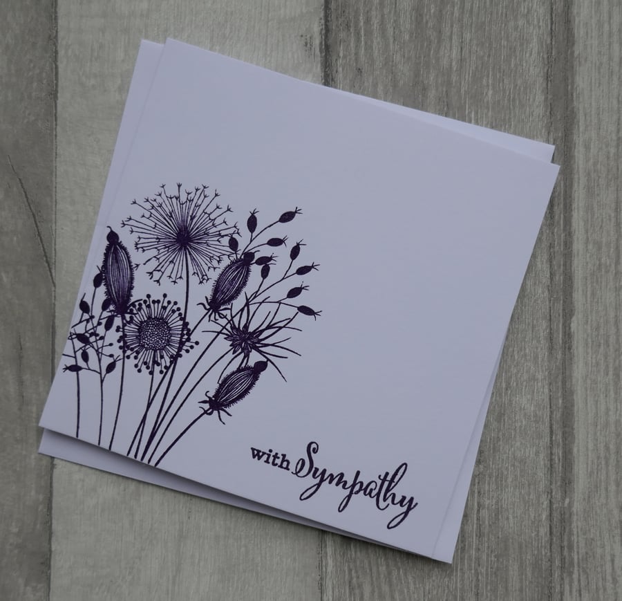 Purple Embossed Seedheads - With Sympathy - Sympathy Card