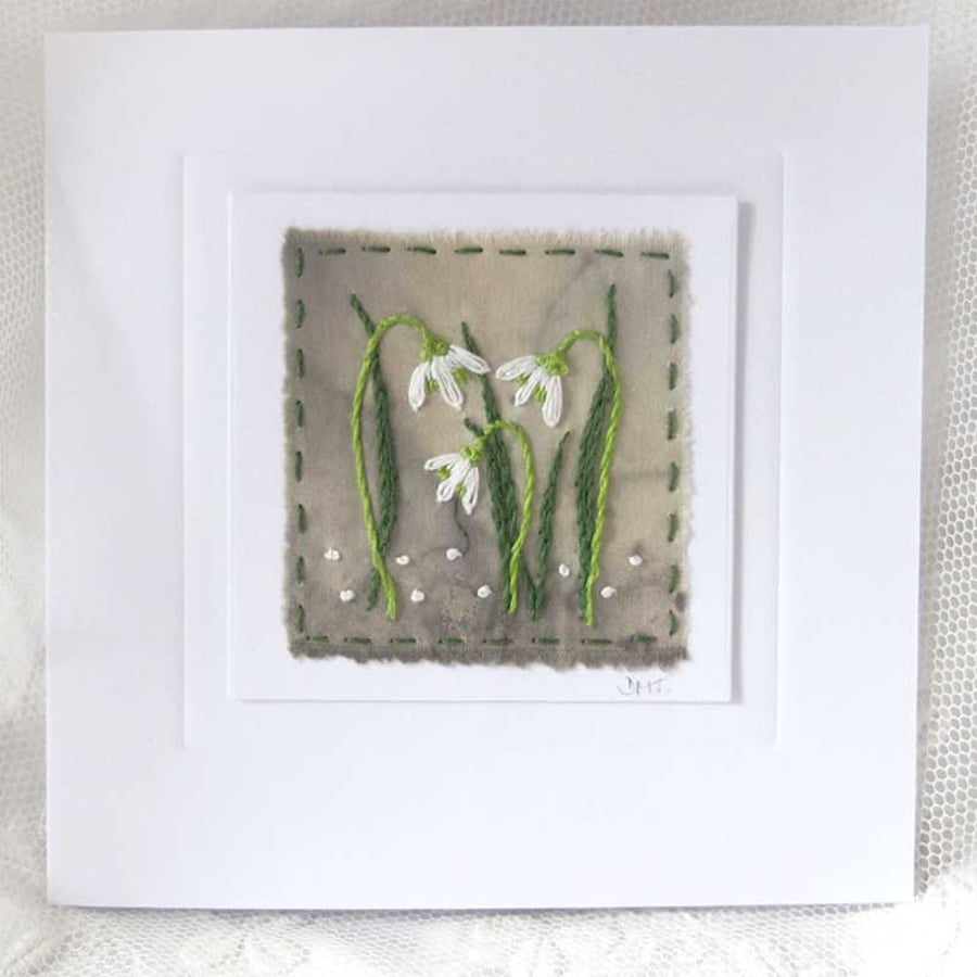 EMBROIDERED SNOWDROP ECO PRINT CARD