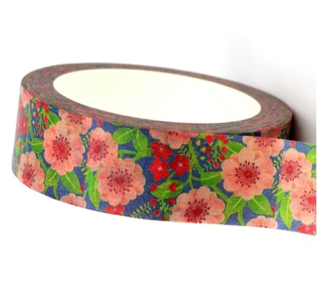 Flower Blooms 15mm Washi Tape, Floral Decorative Tape, Cards, Journals, 10m