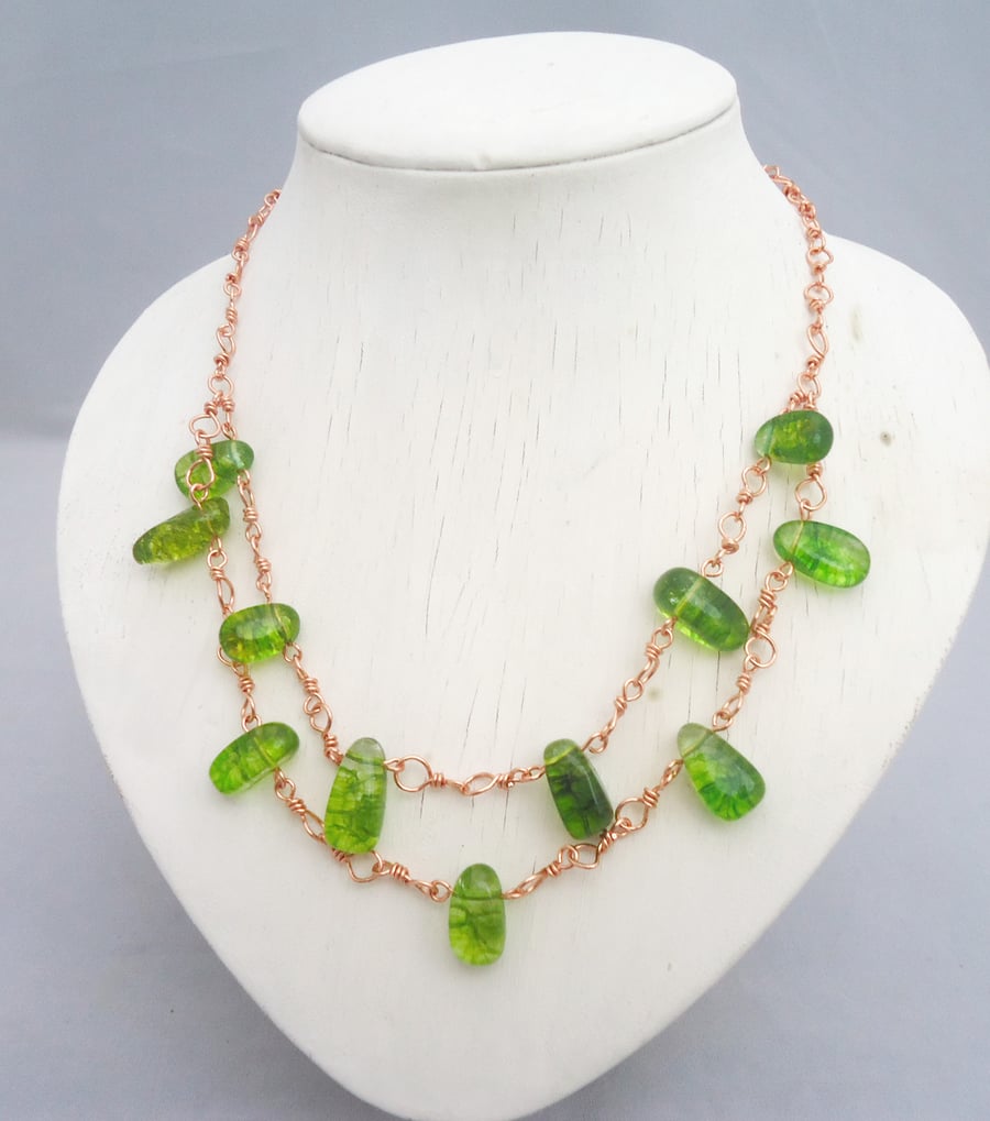 Green Quartz Necklace, Green Gemstone Necklace, Wire Wrapped Necklace