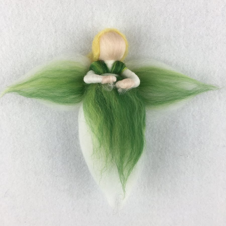 Fairy or angel in green merino wool fibres SALE