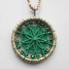 Christmas Decoration, Dorset Button, Green, Gold, Beads, Handmade