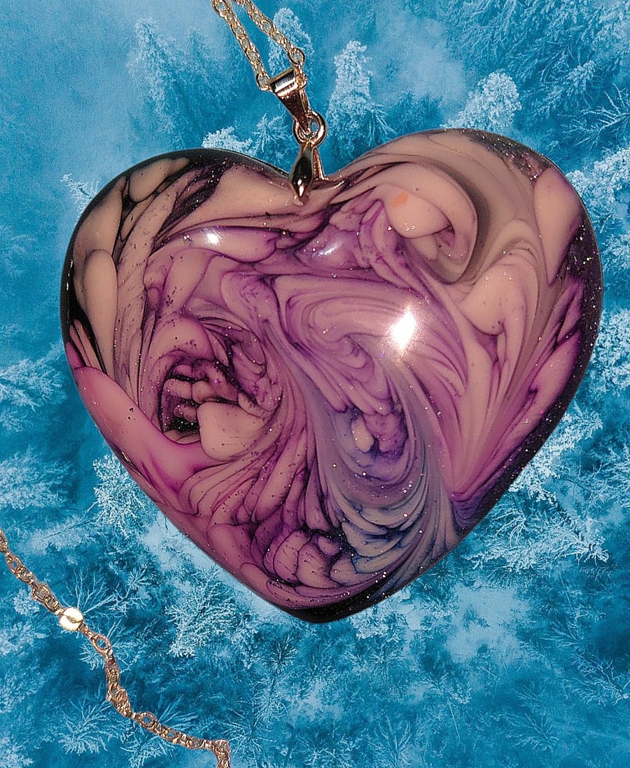Love heart necklace shimmery purple