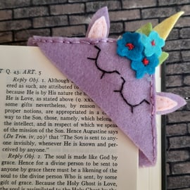 Purple Unicorn Corner Bookmark