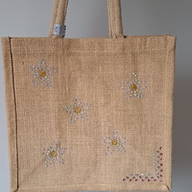 JUTE BAG, DAISYS, Hand Sparkled