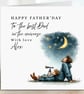 Father's Day Card, whimsical star gazing personalised card Father and Son 