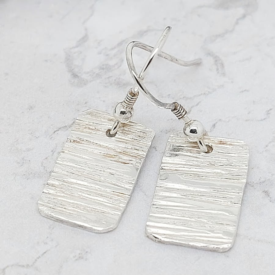 Sterling Silver Textured Drop Earrings