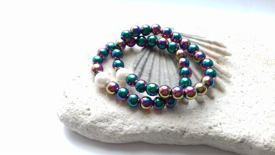 Rainbow Bracelet - Electroplated Hematite