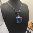 Lapis Lazuli Large Pendant Gemstone Necklace, Unique Hexagonal Stone