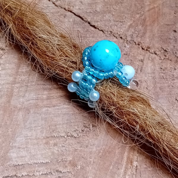 Sky blue and white beaded dreadlock bead