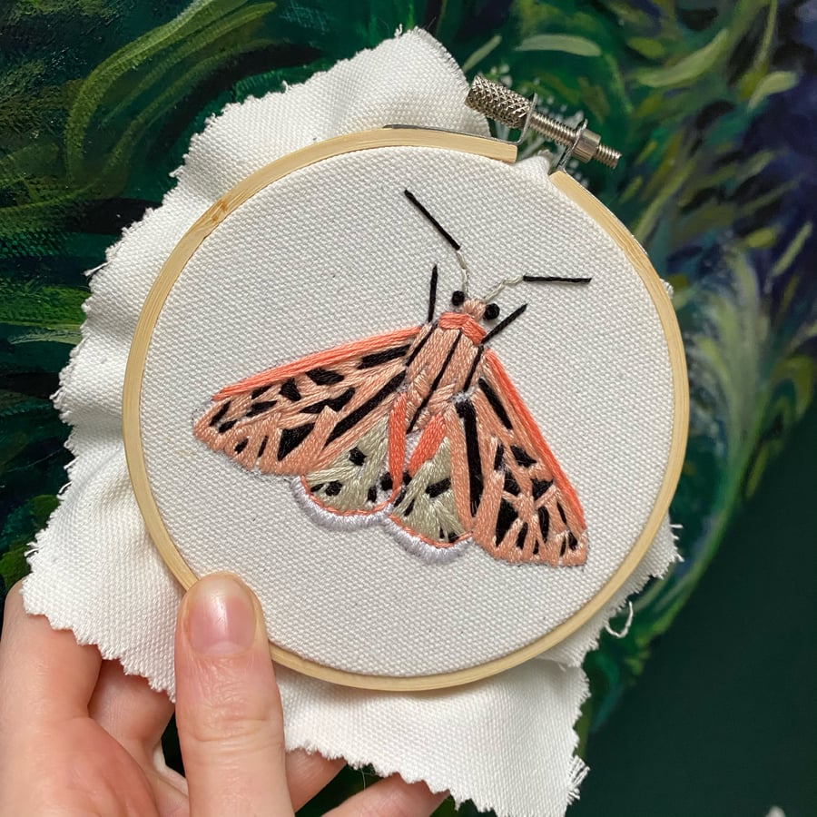 Embroidery DIY Kit Pink and Black Tiger Moth 