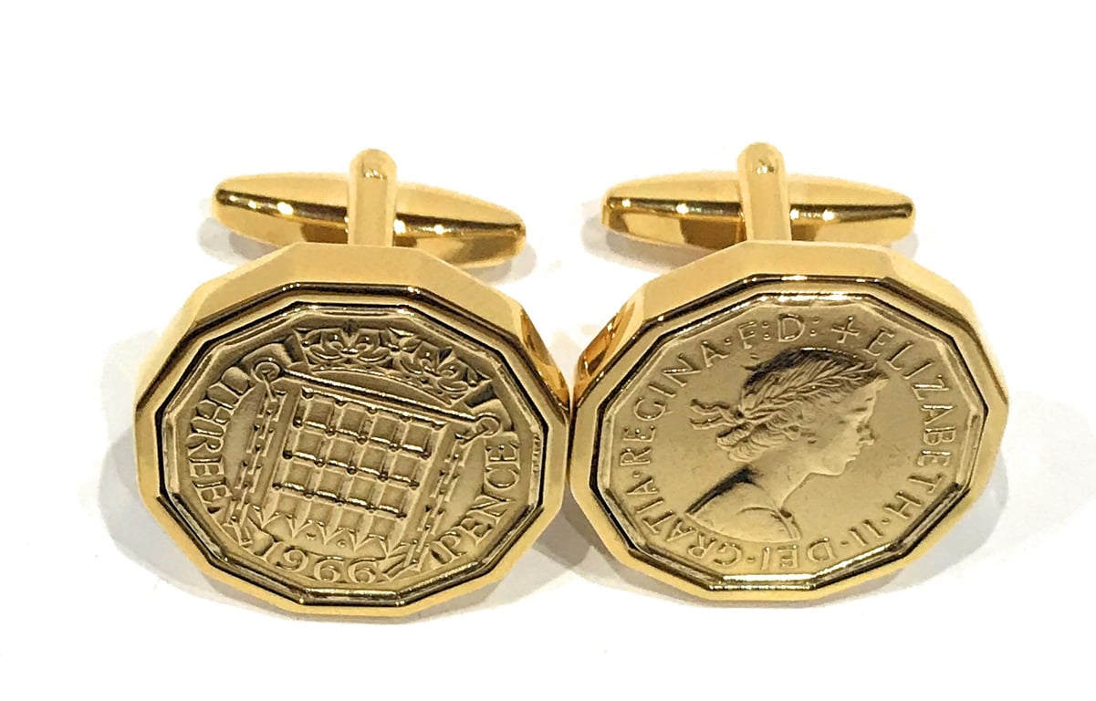 1966 Threepence 3d 59th birthday Cufflinks - Original 1966 threepence cufflink
