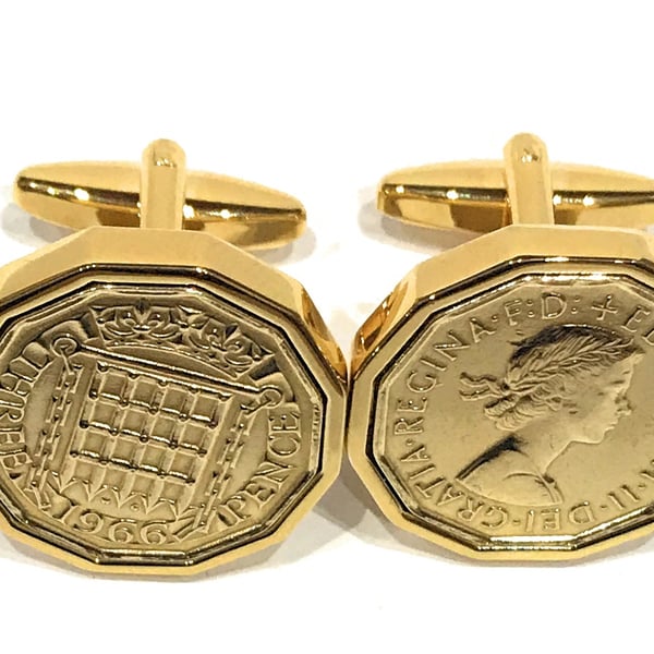 1966 Threepence 3d 58th birthday Cufflinks - Original 1966 threepence cufflink